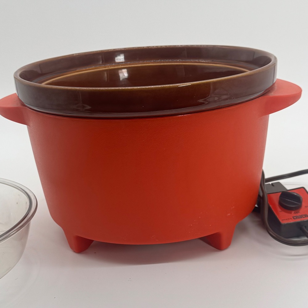 Vintage Rival Crock-Pot Slow Cooker Server Red Model 3300-2 Brown Ceramic Insert - Picture 7 of 8